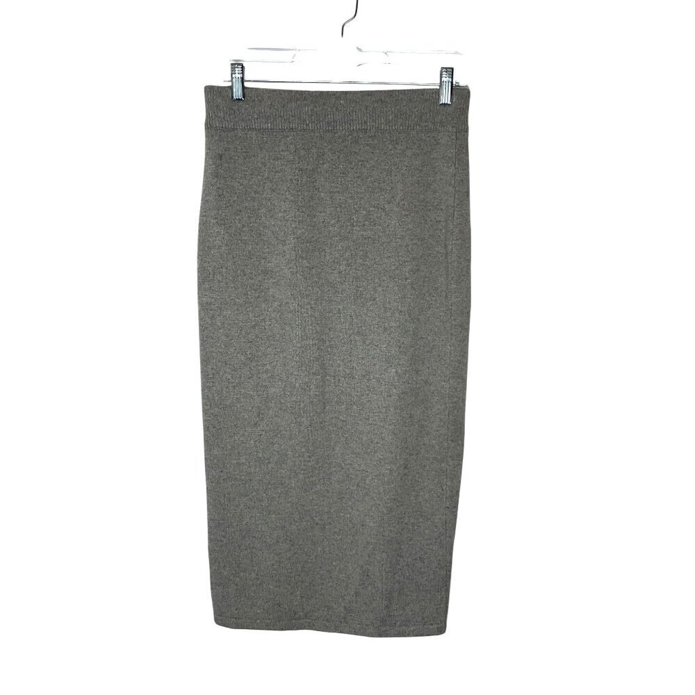 Whistles Gray Ribbed Knit Midi Skirt Stretch Waistband  Wool Medium Womens
